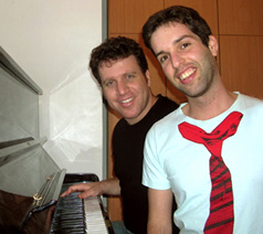 Ido and Me next to the piano creating online piano lessons for you.