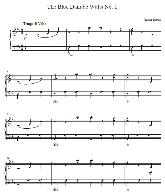 The Blue Danube Waltz No 1 PIANO SHEET.